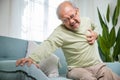 Senior man bad pain hand touching chest having heart attack Royalty Free Stock Photo