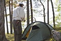 Senior man camping Royalty Free Stock Photo