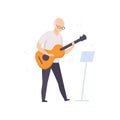 Senior man character playing guitar, elderly people leading an active lifestyle social concept vector Illustration on a Royalty Free Stock Photo