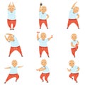 Senior man doing morning exercises, active and healthy lifestyle of retired people vector Illustration on a white