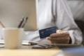 Senior man doing online shopping with a credit card Royalty Free Stock Photo