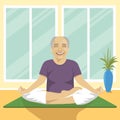 Senior man doing yoga exercises in lotus position sitting on mat Royalty Free Stock Photo