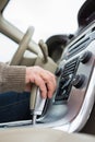 Senior man driving his modern car, going in reverse Royalty Free Stock Photo