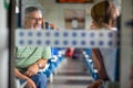 Senior man enjoying a train travel Royalty Free Stock Photo