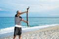 Senior man exercising on the beach Royalty Free Stock Photo