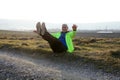 A senior man exercising in nature in nice winter afternoon to stay fit Royalty Free Stock Photo