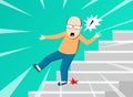 Senior man falling from staircase, vector art