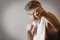 Senior man in fighting position Royalty Free Stock Photo