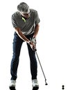 Senior man golfer golfing shadow silhouette isolated white back Royalty Free Stock Photo