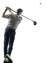 Senior man golfer golfing shadow silhouette isolated white back Royalty Free Stock Photo