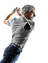 Senior man golfer golfing shadow silhouette isolated white back Royalty Free Stock Photo