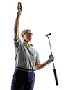 Senior man golfer golfing shadow silhouette isolated white back Royalty Free Stock Photo