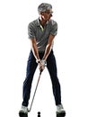 Senior man golfer golfing shadow silhouette isolated white background Royalty Free Stock Photo