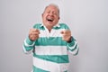 Senior man with grey hair standing over white background excited for success with arms raised and eyes closed celebrating victory Royalty Free Stock Photo