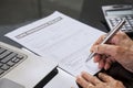 Senior man hand signing a life insurance form Royalty Free Stock Photo