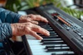 Senior Man Hands Playing PianoClose Up. AI Generated