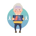 Senior Man have Lung Cancer Ribbon