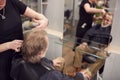 Senior Man Having Hair Cut By Female Stylist In Hairdressing Salon Royalty Free Stock Photo