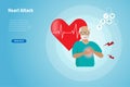 Senior man holding chest suffering from heart attack  Red heart with ECG - EKG heart beat pulse line signal. Idea for elderly Royalty Free Stock Photo