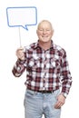 Senior man holding a speech bubble sign smiling Royalty Free Stock Photo