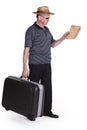 Senior Man Holding Suitcase And Map