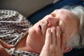 Senior man lying down with flu Royalty Free Stock Photo