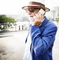 Senior Man Mobile Phone Communication Connection Technology Conc Royalty Free Stock Photo