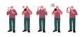 Senior man with mobile phone,different emotions.Vector Illustration