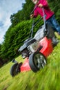 Senior man mowing the lawn Royalty Free Stock Photo