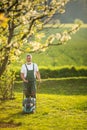 Senior man mowing the lawn Royalty Free Stock Photo