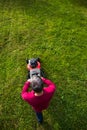 Senior man mowing the lawn Royalty Free Stock Photo