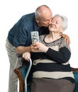 Senior man and old woman with money