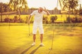 Senior man playing golf. This is pure failure Royalty Free Stock Photo