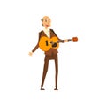 Senior man playing guitar, grandpa leading an active lifestyle, social concept vector Illustration on a white background Royalty Free Stock Photo