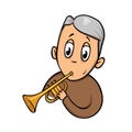 Senior man playing trumpet. Hobby, music. Flat vector illustration. Isolated on white background. Royalty Free Stock Photo