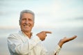 Senior man pointing on sky background Royalty Free Stock Photo