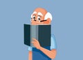 Senior Man Reading a Book Vector Cartoon Illustration