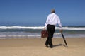 Senior man retirement beach vacation, freedom concept, copy space Royalty Free Stock Photo