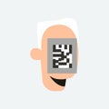 Senior man's face with QR code of the Covid vaccine or digital vaccination certificate. Portrait of faceless man with Royalty Free Stock Photo