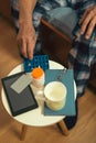 Senior man taking medication, close up Royalty Free Stock Photo