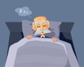 Senior Man Snoring in Bed Vector Cartoon Illustration