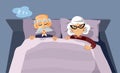 Senior Man Snoring Upsetting his Wife Vector Cartoon Illustration Royalty Free Stock Photo