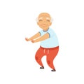 Senior man in sports uniform doing squats, grandmother character doing morning exercises or therapeutic gymnastics