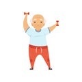 Senior man in sports uniform exercising with dumbbells, grandmother character doing morning exercises or therapeutic