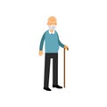 Senior man standing with cane, pensioner people leisure and activity vector Illustration