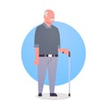 Senior Man With Stick Grandfather Gray Hair Male Icon Full Length
