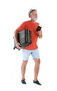 Senior man with suitcase and passport Royalty Free Stock Photo