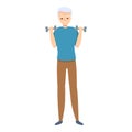 Senior man take small dumbbells icon, cartoon style