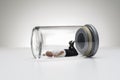 Senior man trapped in a glass jar Royalty Free Stock Photo