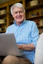 Senior man using laptop in living room Royalty Free Stock Photo